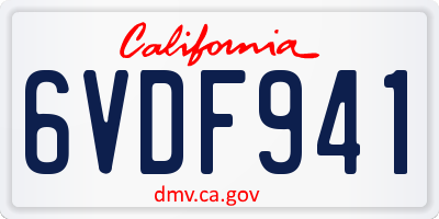 CA license plate 6VDF941