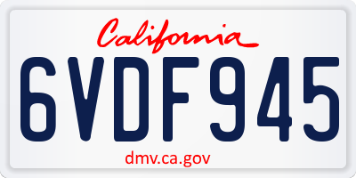 CA license plate 6VDF945