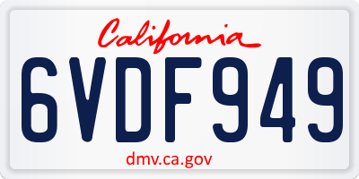 CA license plate 6VDF949