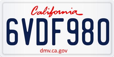 CA license plate 6VDF980