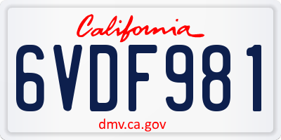 CA license plate 6VDF981