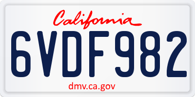 CA license plate 6VDF982