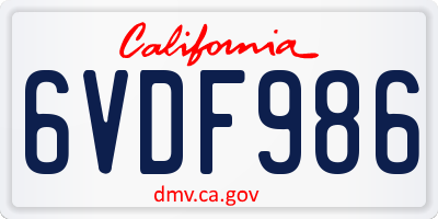 CA license plate 6VDF986