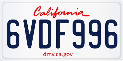 CA license plate 6VDF996