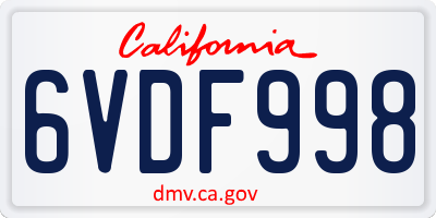 CA license plate 6VDF998