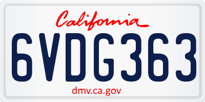 CA license plate 6VDG363