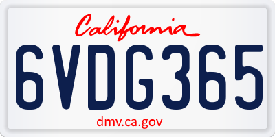 CA license plate 6VDG365