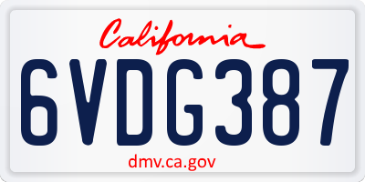 CA license plate 6VDG387