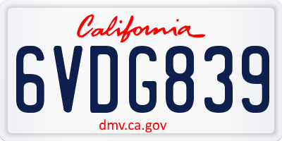 CA license plate 6VDG839