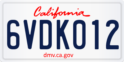 CA license plate 6VDK012