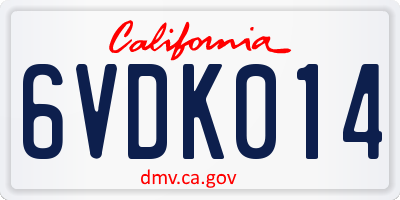CA license plate 6VDK014