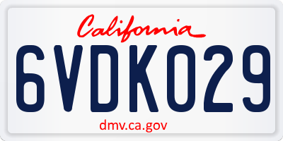 CA license plate 6VDK029