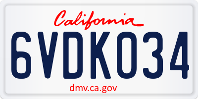 CA license plate 6VDK034