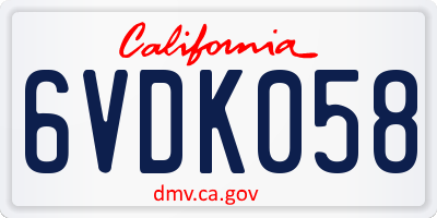 CA license plate 6VDK058