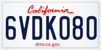 CA license plate 6VDK080