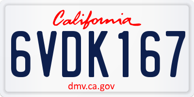 CA license plate 6VDK167