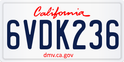 CA license plate 6VDK236