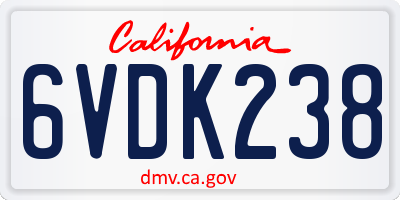 CA license plate 6VDK238