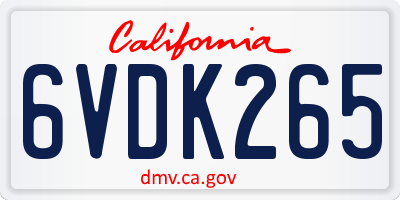 CA license plate 6VDK265