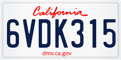 CA license plate 6VDK315