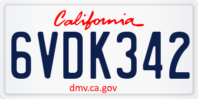 CA license plate 6VDK342