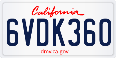 CA license plate 6VDK360