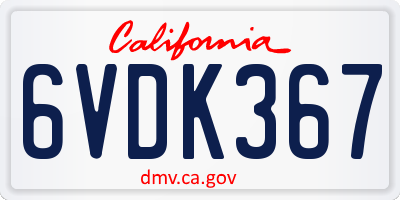 CA license plate 6VDK367