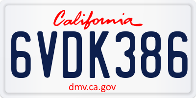 CA license plate 6VDK386