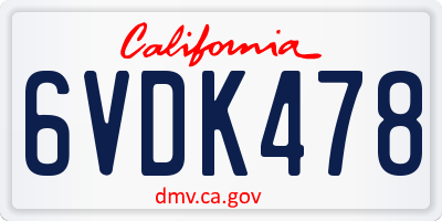 CA license plate 6VDK478