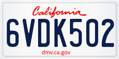 CA license plate 6VDK502