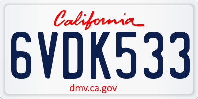 CA license plate 6VDK533