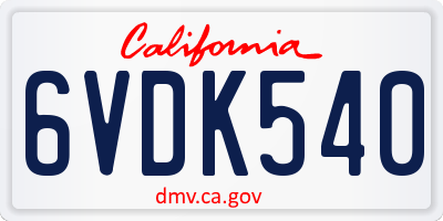 CA license plate 6VDK540