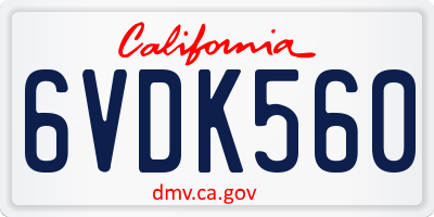 CA license plate 6VDK560