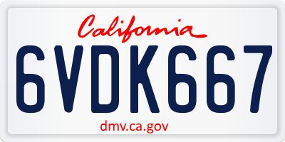 CA license plate 6VDK667