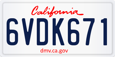 CA license plate 6VDK671