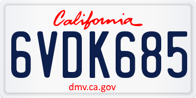 CA license plate 6VDK685