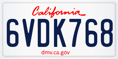 CA license plate 6VDK768