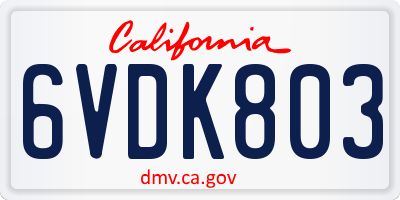 CA license plate 6VDK803