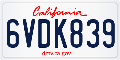 CA license plate 6VDK839