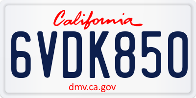 CA license plate 6VDK850