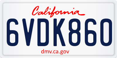 CA license plate 6VDK860