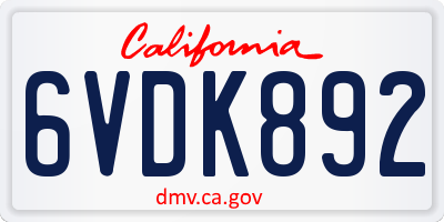 CA license plate 6VDK892