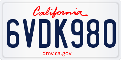 CA license plate 6VDK980
