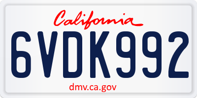 CA license plate 6VDK992