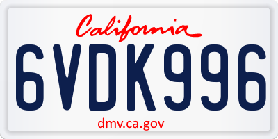CA license plate 6VDK996