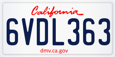CA license plate 6VDL363