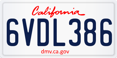 CA license plate 6VDL386