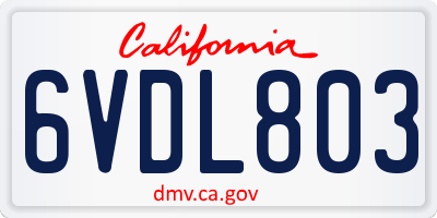CA license plate 6VDL803