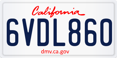 CA license plate 6VDL860