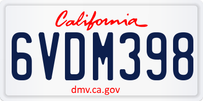 CA license plate 6VDM398
